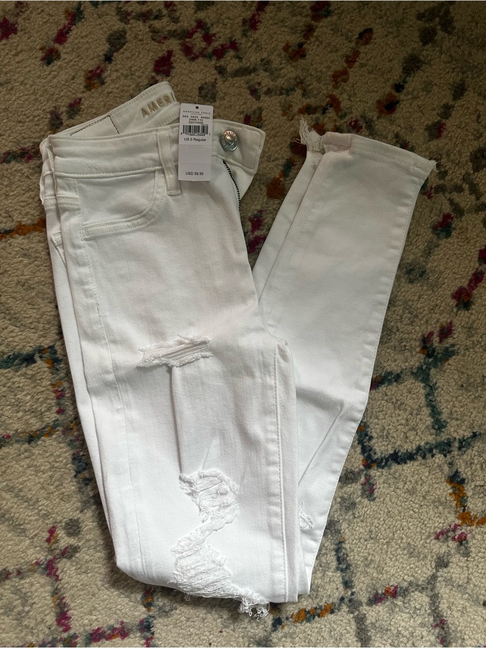 American Eagle Outfitters White Ripped Skinny Jeans